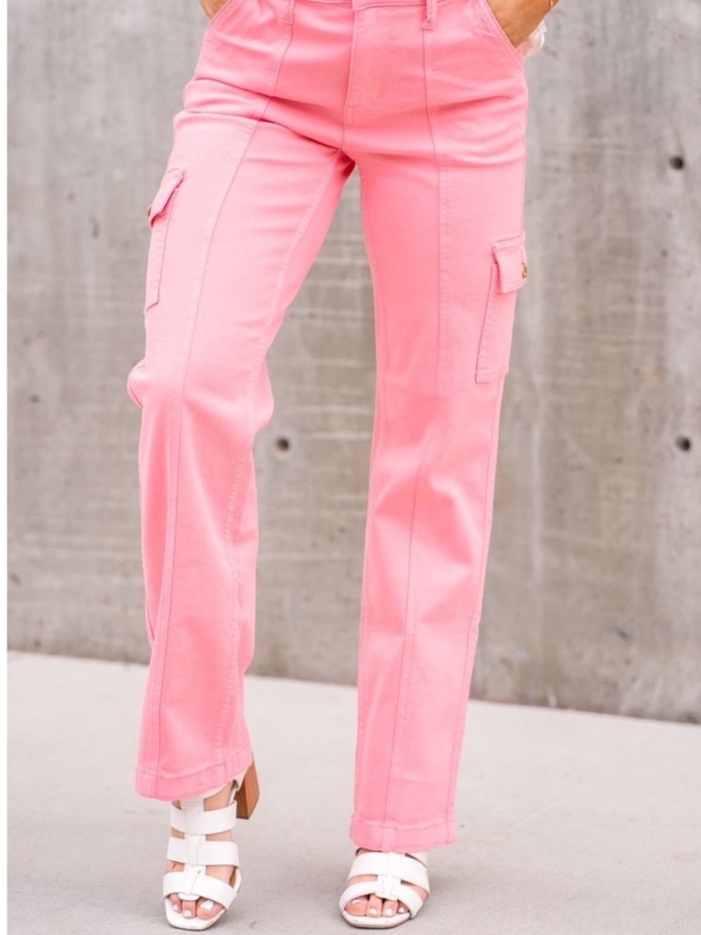 Judy Blue Pastel Pink Wide Leg Cargo Pants - Picture 4 of 7